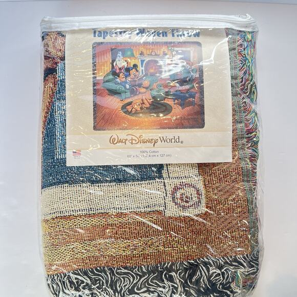 Walt Disney World Tapestry Woven Throw Blanket Mickey Minnie Mouse NEW 60” x 50” - Picture 1 of 3